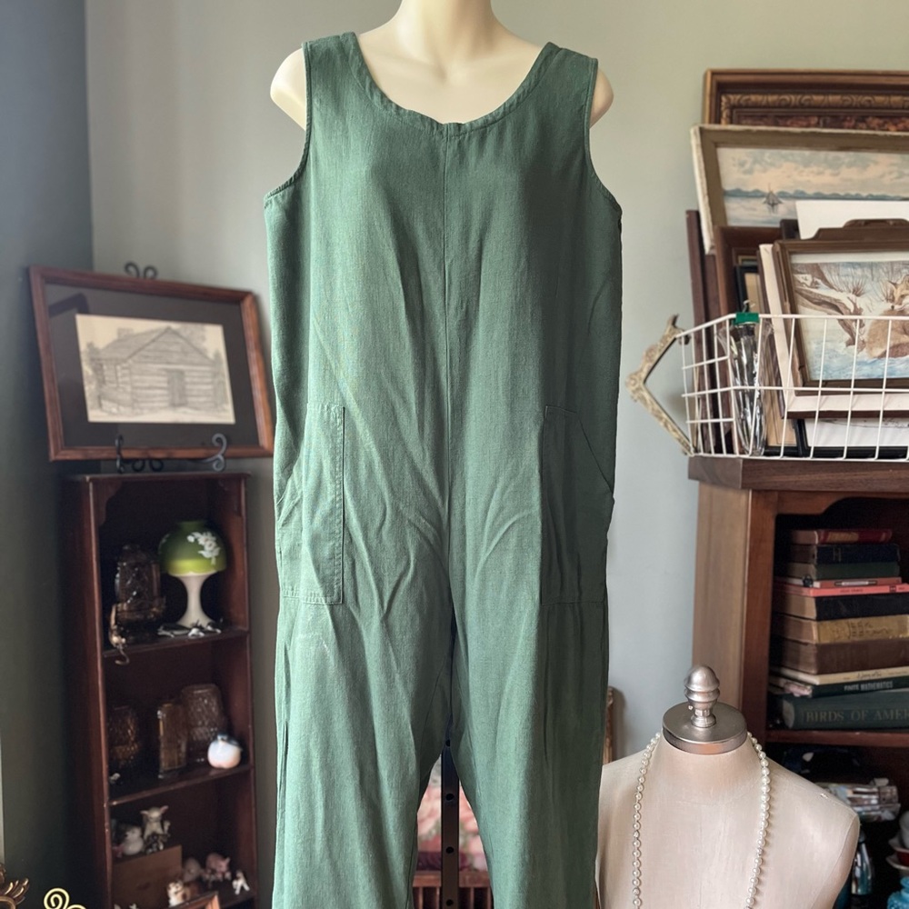 LA LIDA OLIVE GREEN XL JUMPER ZIPPER BACK POCKETS ONE PIECE JUMPER NWT